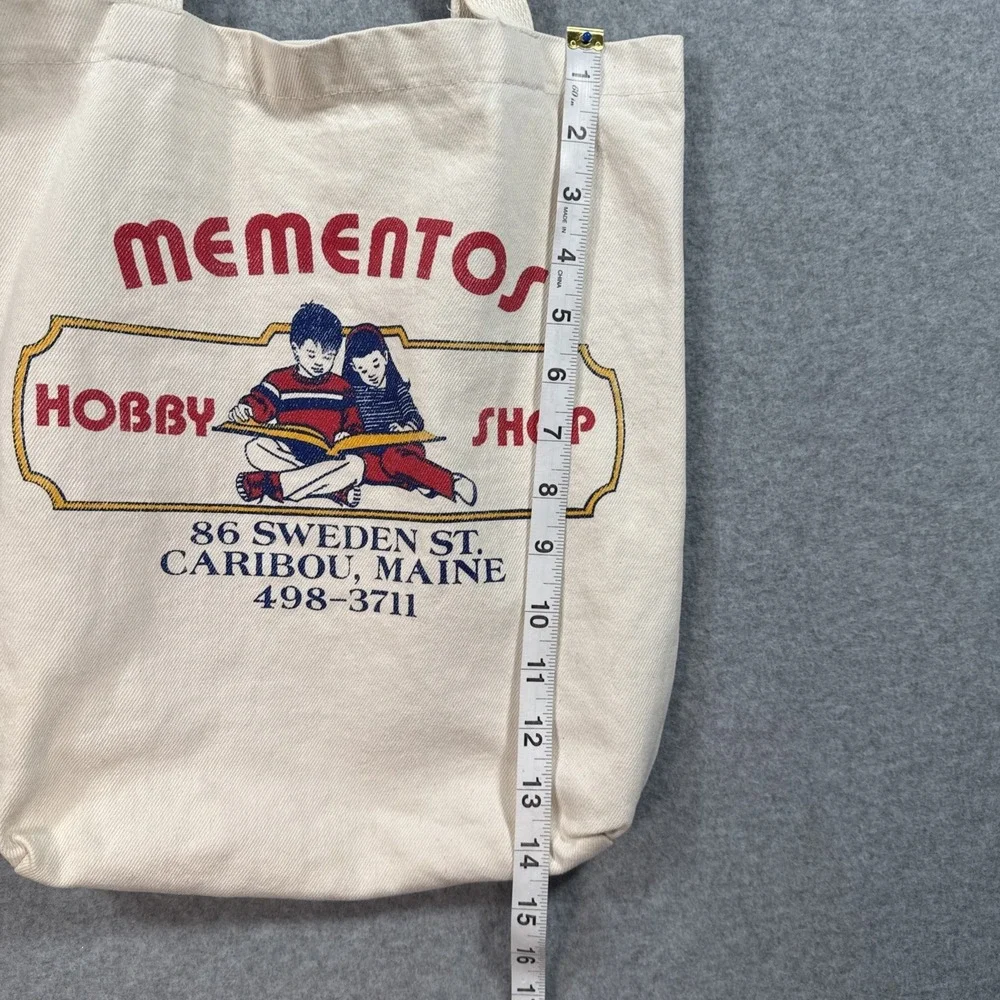 VTG Mementos Hobby Shop Caribou Maine Canvas Tote Bag Advertising Souvenir 80's